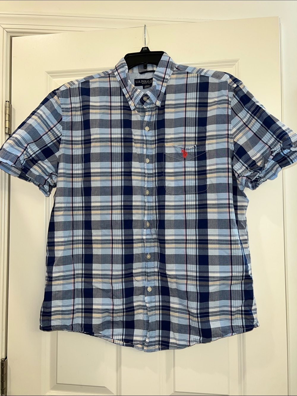 U.S. Polo Assn. Light Blue & Navy Plaid Short-Sleeve Button-Down Shirt